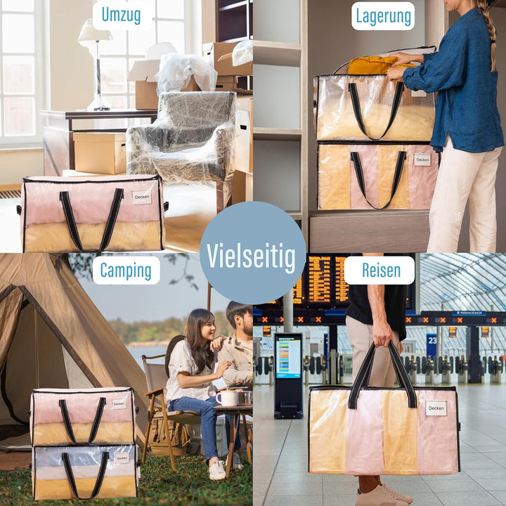 VENO Umzugstaschen 8 Stück Aufbewahrungstasche mit Griffe und Reissverschlüssen, Kleideraufbewahrung