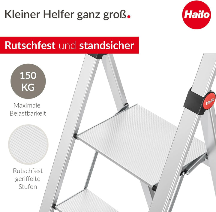 Selekta by Hailo | Alu-Sicherheits-Trittleiter | DK40 Basicline Design | Steighilfe 2 stufig 2 Stufe