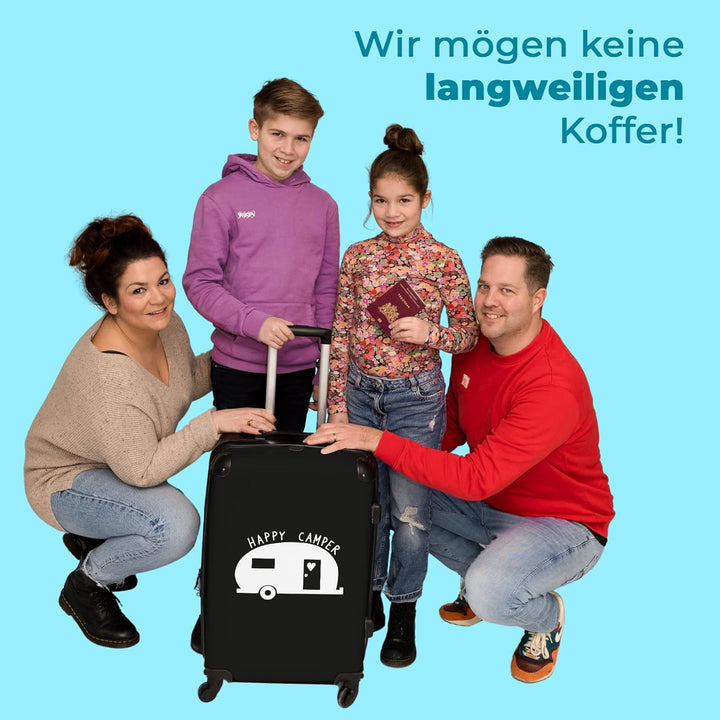 Koffer gross Trolley Rollkoffer Reisekoffer mit 4 Rollen Fotokoffer - Wohnwagen - 'Happy Camper' - S