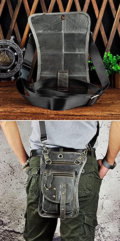 Le'aokuu Herren Echtes Leder Tasche Hüfttasche Gürteltasche Drop Leg Thigh Bag Hip Fanny Bum Belt We