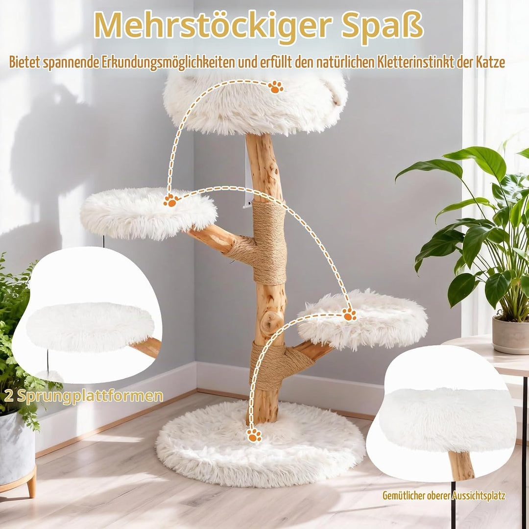 SOARS Kratzbaum Holz, 90 cm Katzenbaum mit 3 Plattformen, Kratzsäulen &amp; Plüschball, Katzenkratzbaum