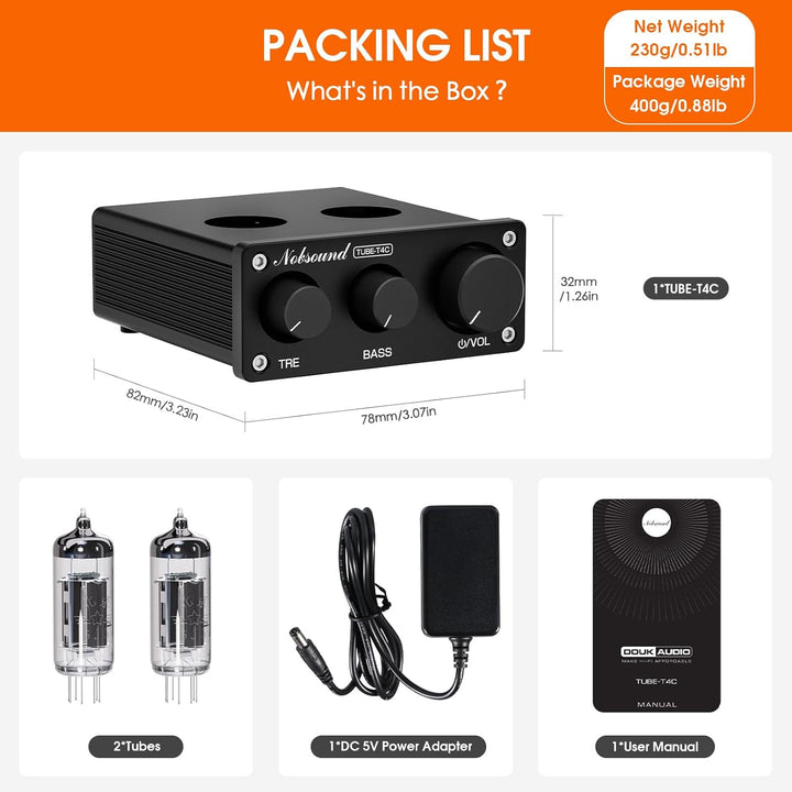 Nobsound Mini HiFi Röhren Vorverstärker: Stereo Audio Preamp der Klasse A mit Bass- und Höhenregelun