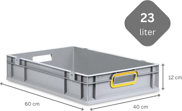 SparSet 5x Eurobox NextGen Color | HxBxT 12x40x60cm | 23 Liter | Griffe gelb offen | Glatter Boden |