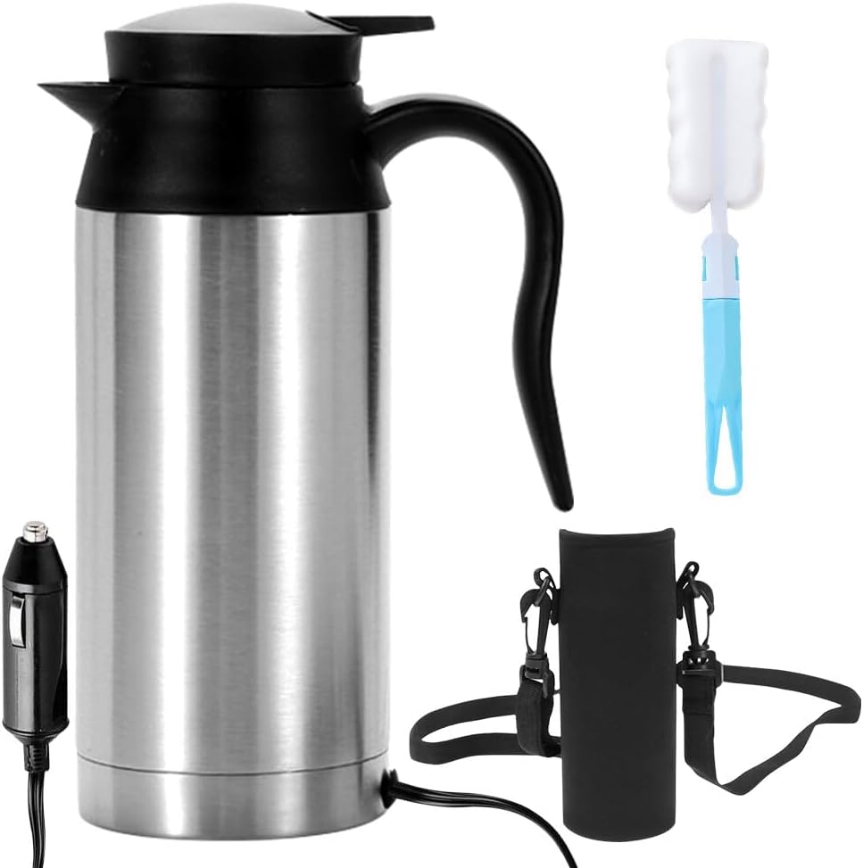 AVCXEC Auto Wasserkocher Edelstahl, 12V 750ml Reisewasserkocher Auto, Wasserkocher Auto Zigarettenan