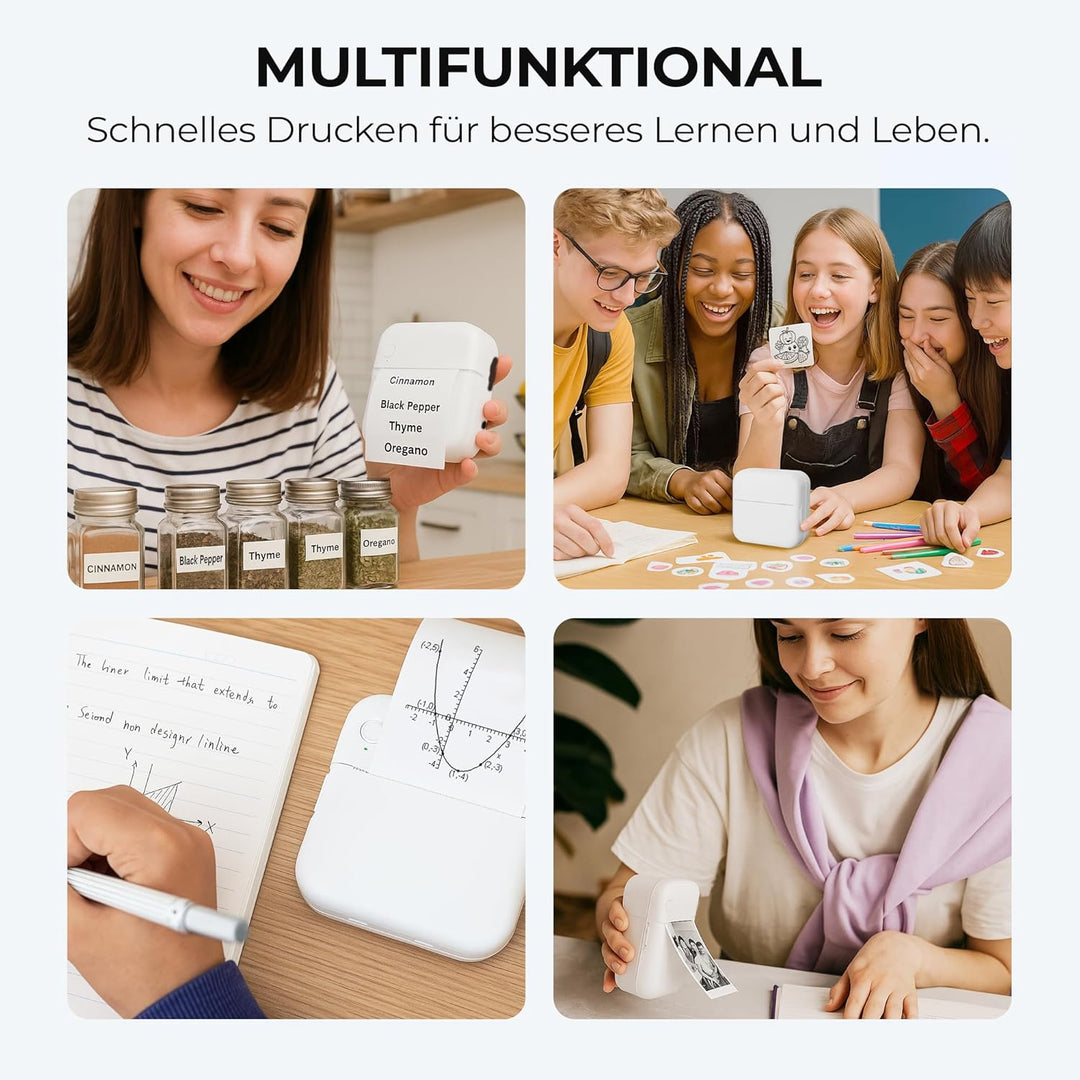 Mini Drucker Geschenkset - 300 DPI HD Qualität - Sofort PrintPod - Fotodrucker für Smartphone - Blue