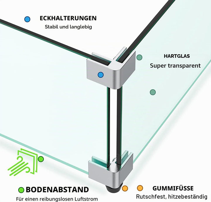 MESIDA 36 x 36 x 15 cm Feuerstelle, Glas-Windschutz, gehärtetes Glas, Feuerstelle, Tischschild, dick