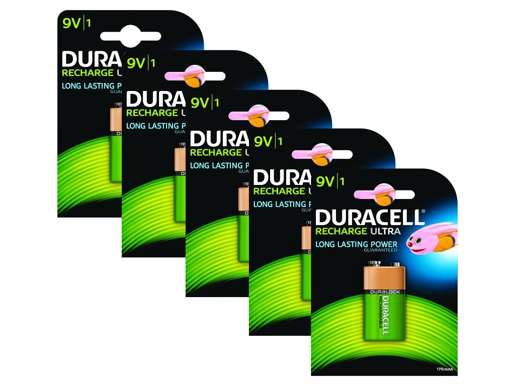 Duracell Rechargeable 9V Batteries-Pack of 5 5 Pack, 5 Pack