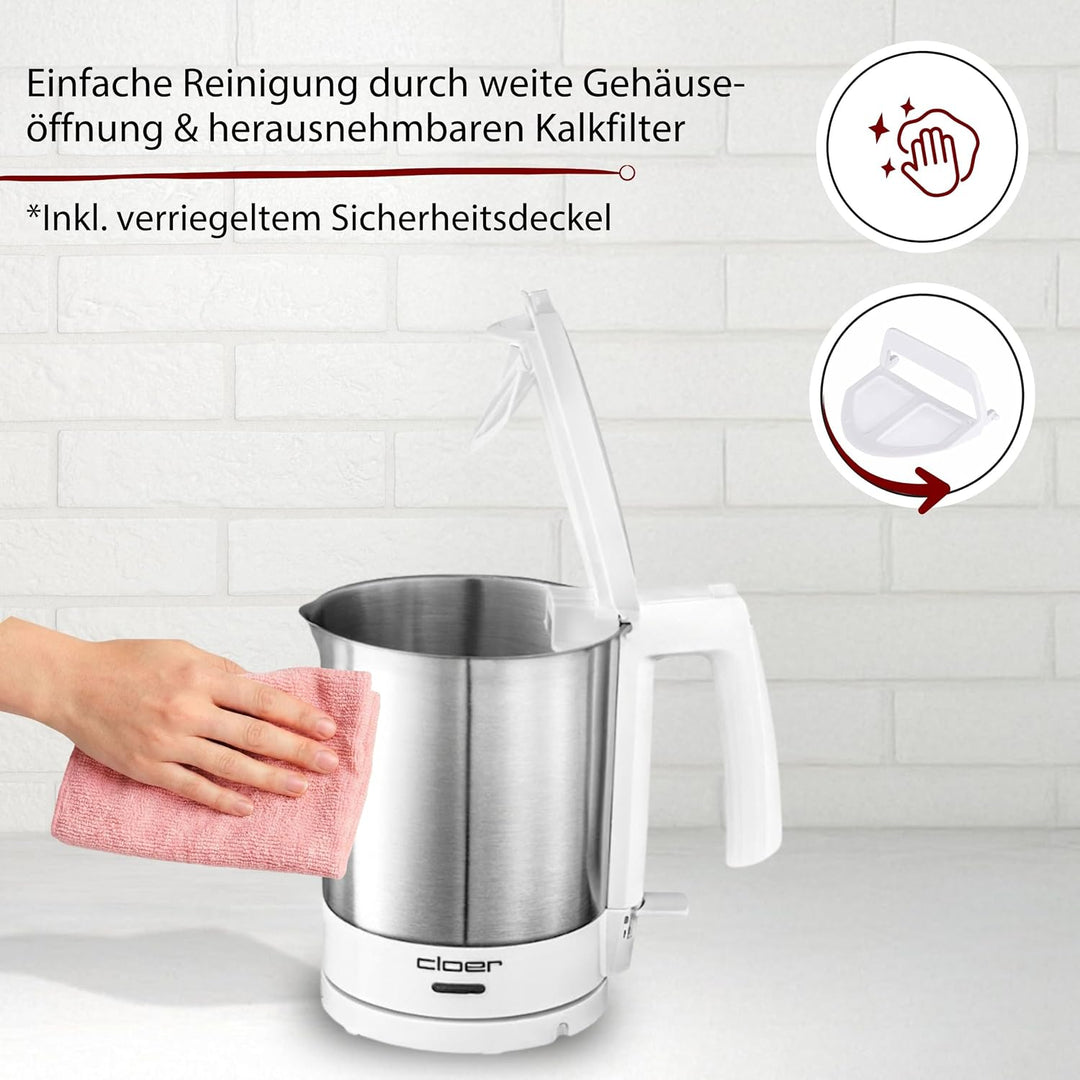 Cloer 4701 Wasserkocher, 2000 W, Trockengeh- und Überhitzungsschutz, innen liegende Füllmengenmarkie
