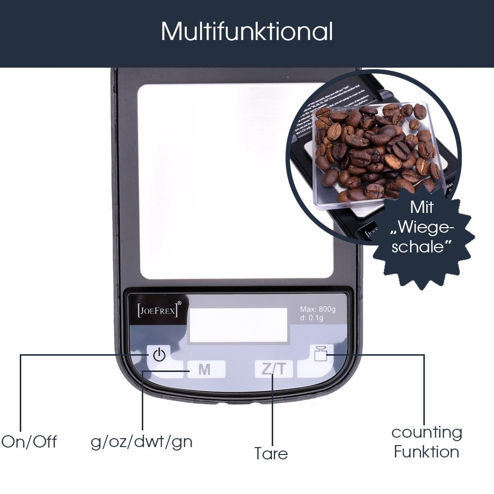 Kaffeewaage Barista | Espresso waage Klein | Barista waage mit LCD Display | Espressowaage mit 0,1g