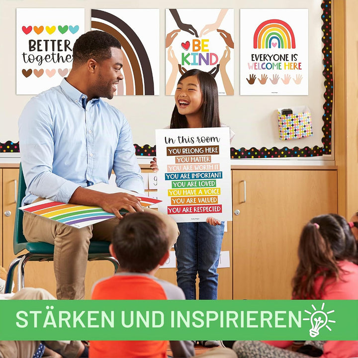 6 Regenbogen-Poster-Diversity-Poster für Klassenzimmer, Dekoration für Lehrer, Elementary – inklusiv