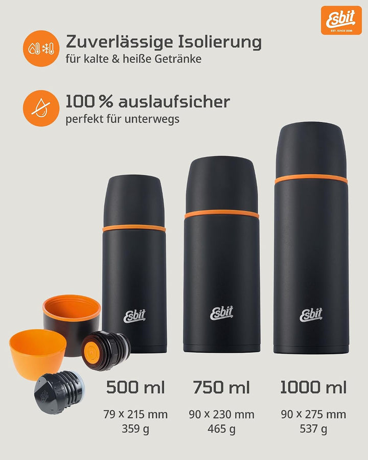 Esbit Classic Isolierflasche 500ml - Thermoskanne für warm &amp; kalt - Thermosflasche mit 2 Bechern - T