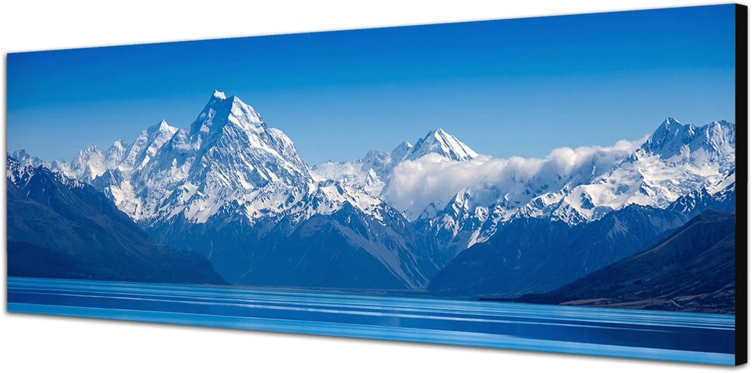 Paul Sinus Art Panoramabild auf Leinwand und Keilrahmen 120x40cm Neuseeland Gebirge Bergsee Schnee