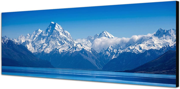 Paul Sinus Art Panoramabild auf Leinwand und Keilrahmen 120x40cm Neuseeland Gebirge Bergsee Schnee