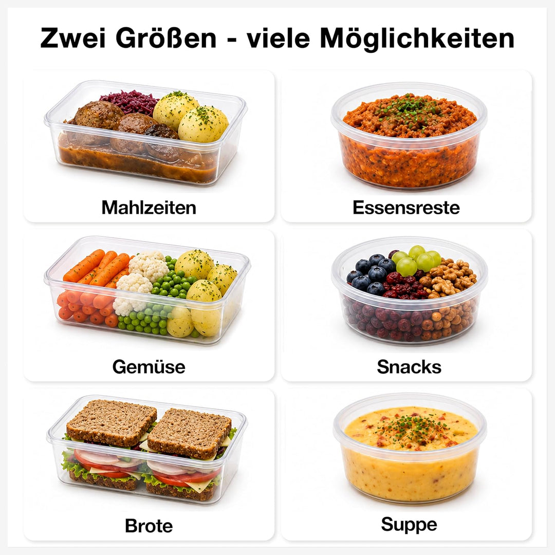 Haushaltszauber® Frischhaltedosen Set – 14-teilig (7 rechteckige 1,10 L &amp; 7 runde 0,96 L) | Luftdich