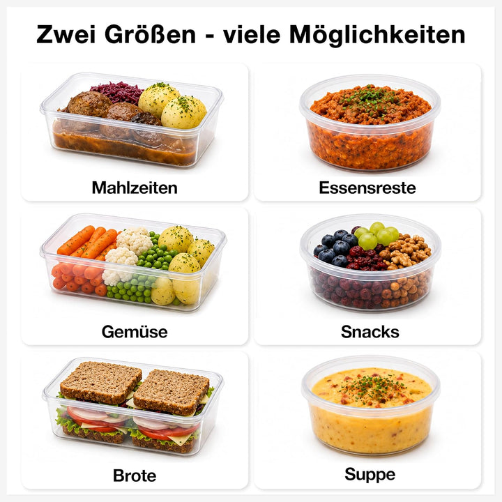 Haushaltszauber® Frischhaltedosen Set – 14-teilig (7 rechteckige 1,10 L &amp; 7 runde 0,96 L) | Luftdich