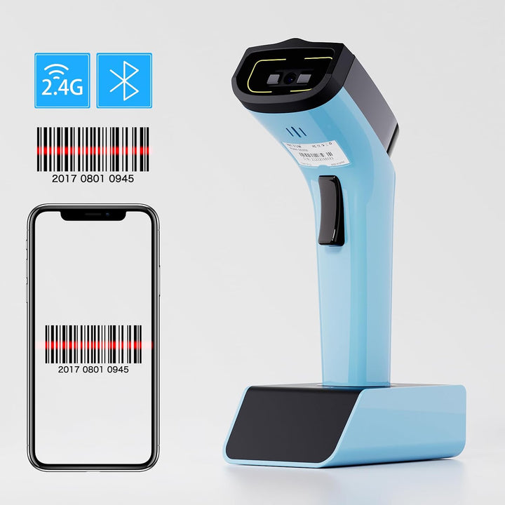 NETUM Bluetooth Barcode Scanner Wireless with Charging Cradle, 2.4G USB 1D CCD Barcode Scanner, Hand