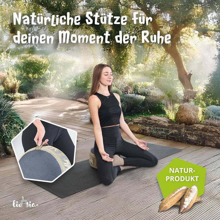 livasia Meditationskissen Thaiseide - Ø 32x20cm - Yogakissen klein mit Kapok, Pouf, Bodenkissen Yoga