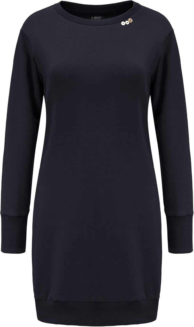 DOTIN Damen Sweatkleid Langarm Sweatshirt Pulloverkleid Herbst Hoodie Kleider Lässiges Jumper Tops M