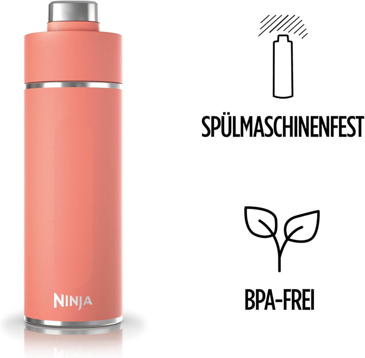 Ninja Thirsti Wasserflasche, Thermobecher to go, 530ml, auslaufsicherer Deckel, für kohlensäurehalti