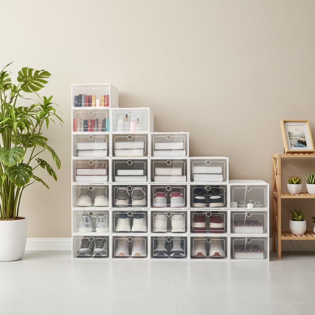 Lightakai 20 Stück Schuhboxen, faltbare Kunststoff-Schuh-Aufbewahrungsbox, transparenter Schuh-Organ