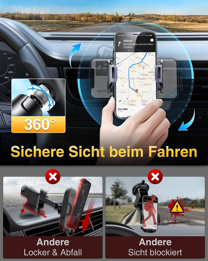 VANMASS Handyhalterung Auto Lüftung [2022 Upgrade Bombenfest Lüftungshaken] 360°Drehbar 100% Silikon