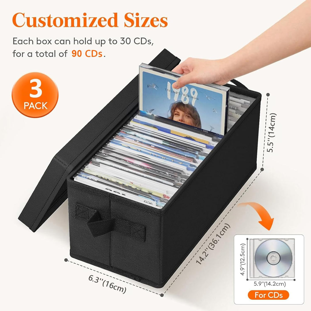 3 Stück CD Aufbewahrungsbox, DVD Aufbewahrungsbox Stapelbarer CD Aufbewahrungsbehälter für 45 CDs Fa