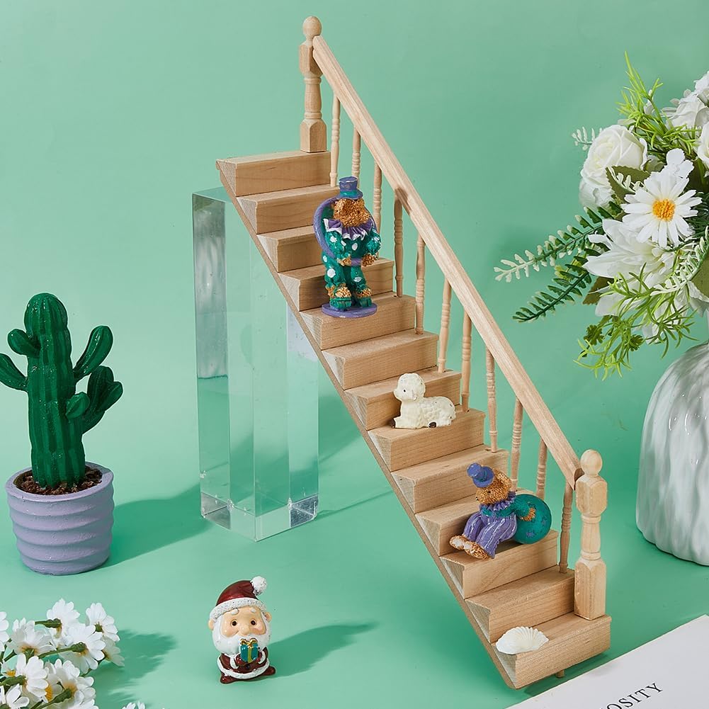 DICOSMETIC 2 Sets 2 Styles Miniature Puppenhaus Treppen 1:12 Massstab Holz Treppen Miniatur Deko Mit