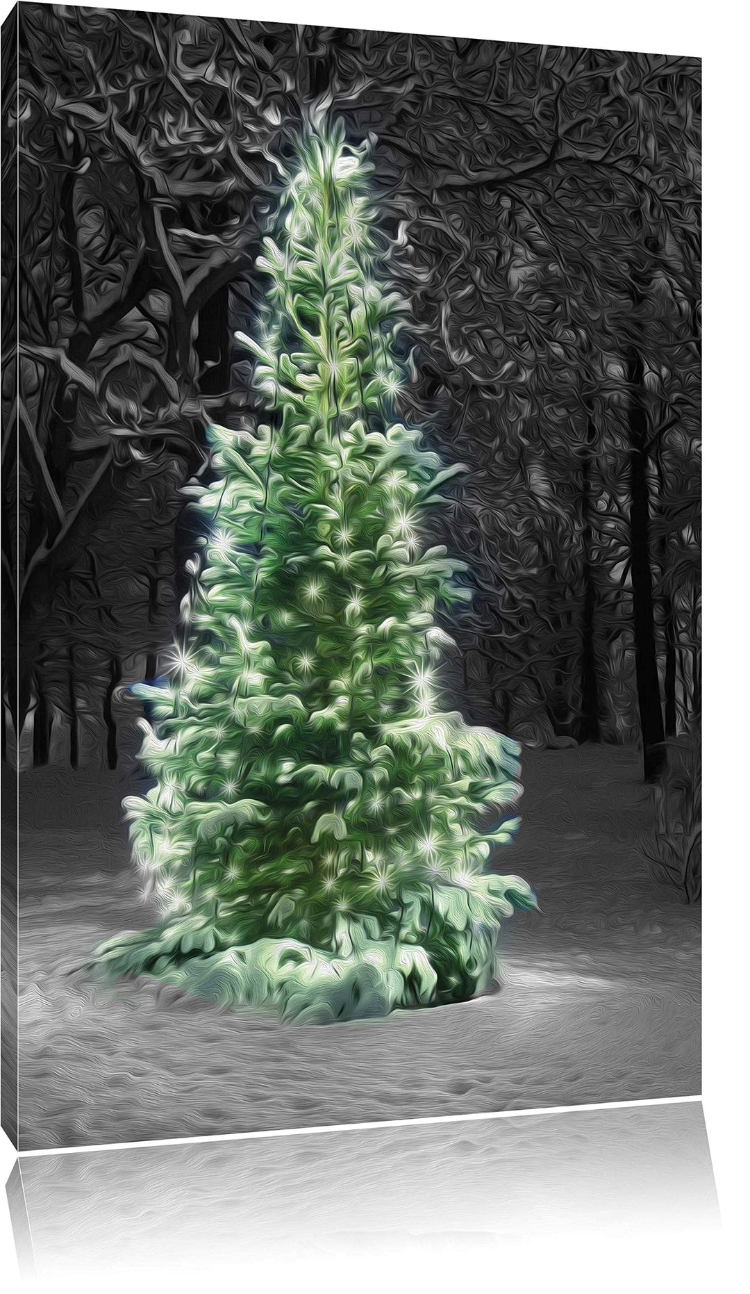 Pixxprint Weihnachtsbaum im Winterwald als Leinwandbild/Grösse: 100x70 / Wandbild/Kunstdruck/fertig