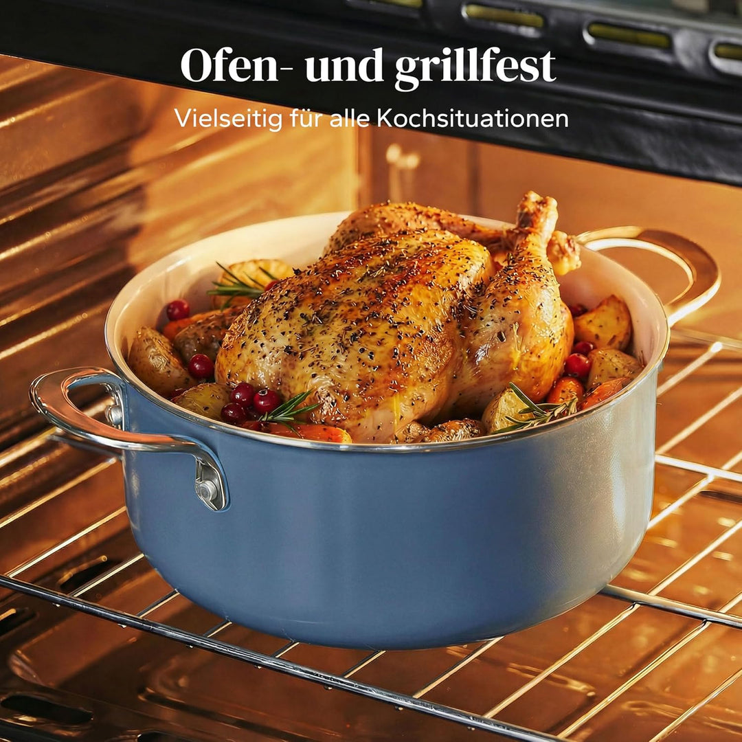 Redchef Keramik Kochtopfset, Topfset Induktion 6-teilig mit Glasdeckel, Kochtöpfen 24 cm, Kasserolle