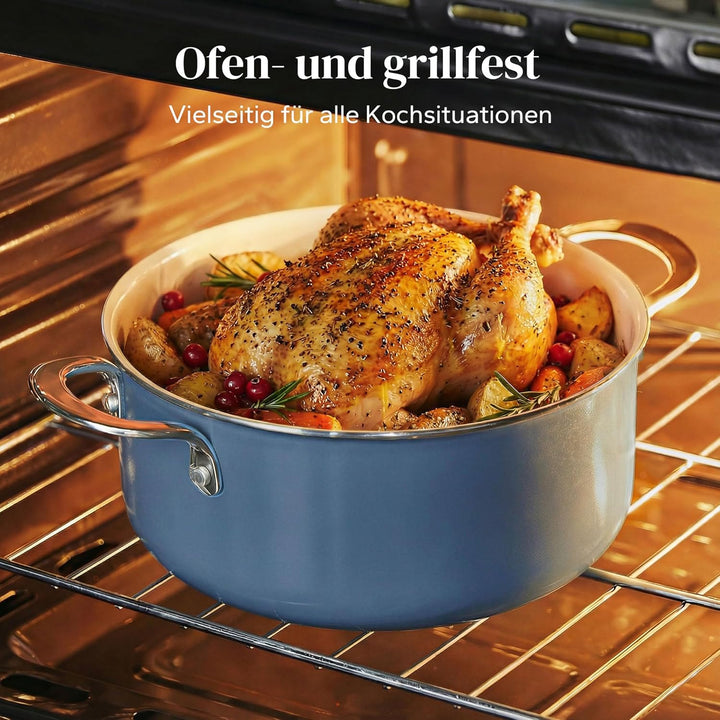 Redchef Keramik Kochtopfset, Topfset Induktion 6-teilig mit Glasdeckel, Kochtöpfen 24 cm, Kasserolle