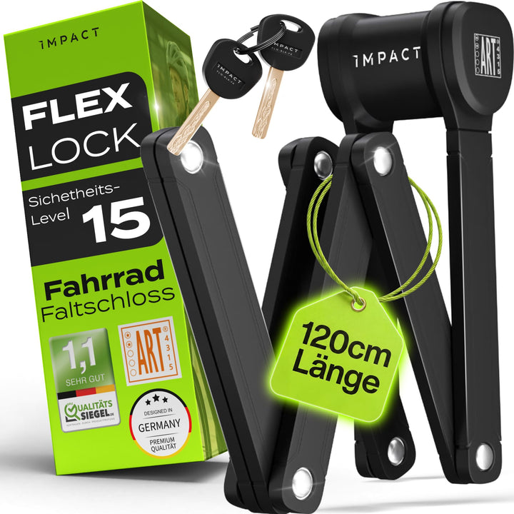IMPACT® FlexLock 15 - Premium Faltschloss Fahrrad [HOHE SICHERHEIT] - Handliches Fahrradschloss mit