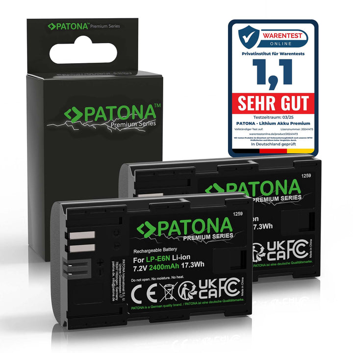 PATONA 2X Premium Akku Ersatz für Canon LP-E6N LP-E6 Battery Pack 2400mAh | Ersatzakku für EOS R5 R6
