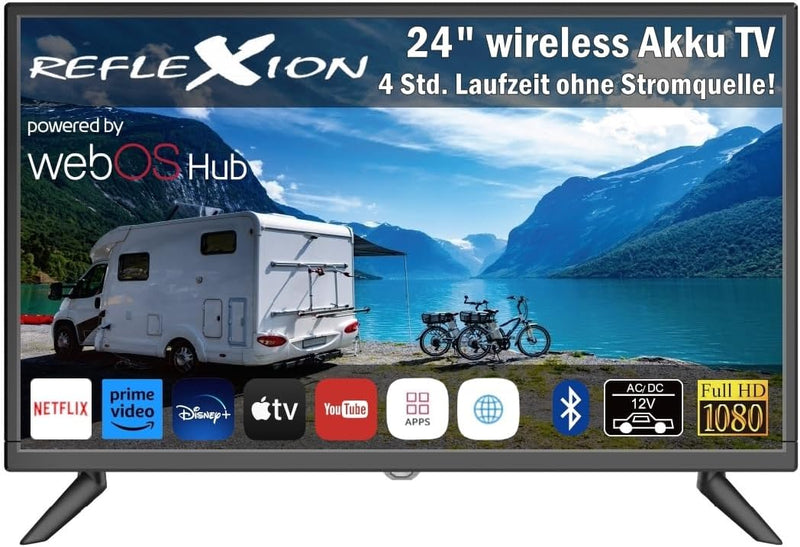 Reflexion LEDA24OSBT Smart LED Akku Fernseher powered by webOSHub, 60 cm/24 Zoll, Camping/Wohnmobil/