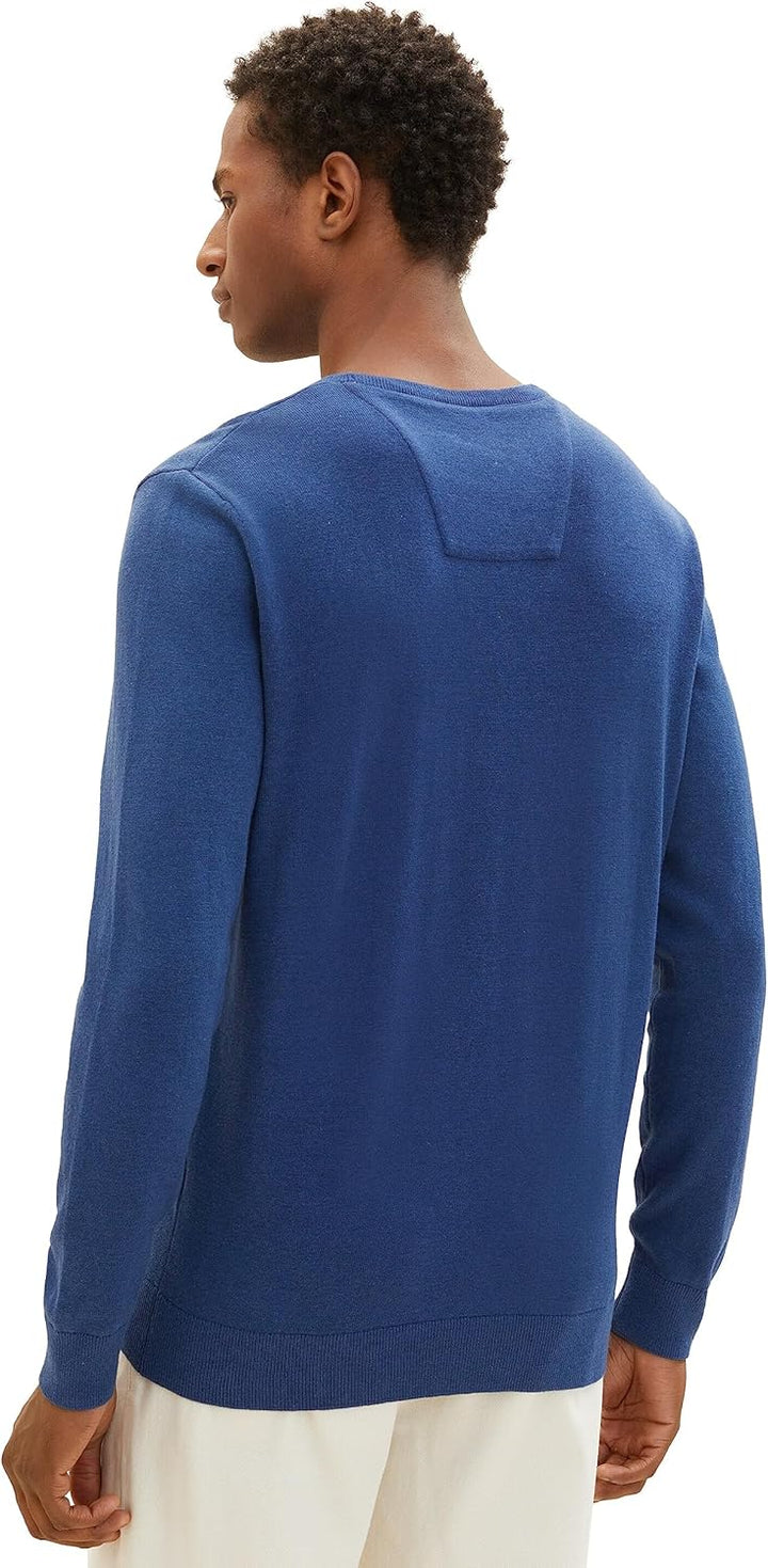 TOM TAILOR Herren Basic Crewneck Strickpullover L 32618-hockey Blue Dark Melange, L 32618-hockey Blu