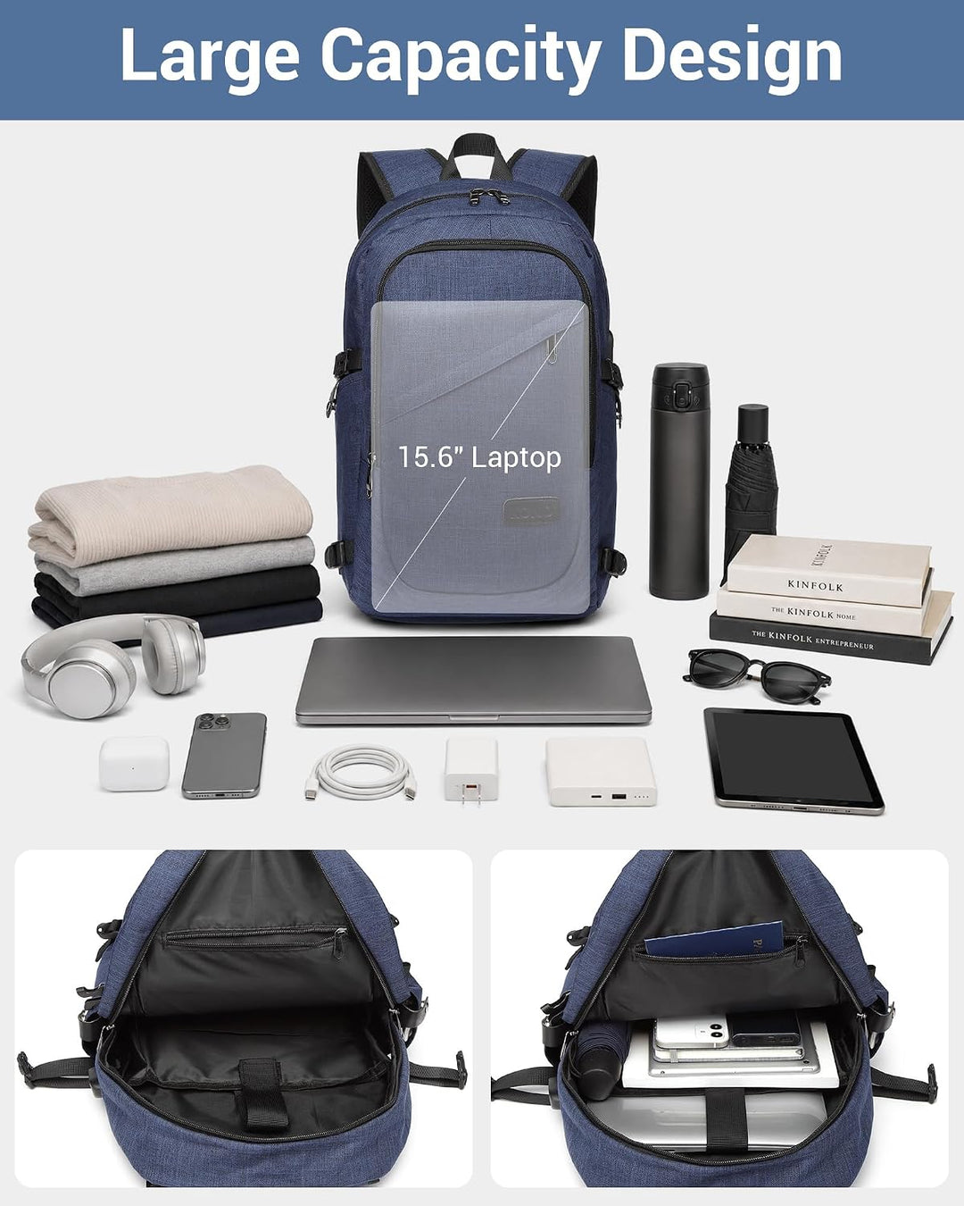 KONO Laptop Rucksack für Herren und Damen, Wasserdichter und Diebstahlsicher Business Laptoprucksack