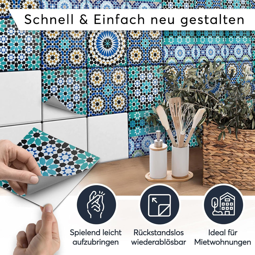 20 Stück Fliesenfolie für Bad und Küche 20x20 cm - Klebefliesen, Mosaikfliesen - selbstklebende Flie