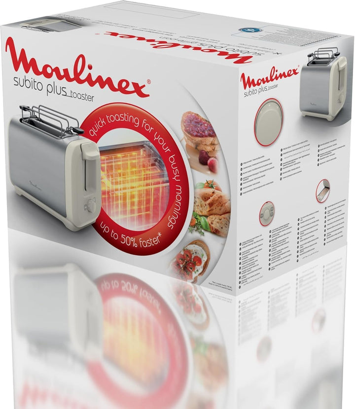 Moulinex Subito, Toaster mit 2 Schlitzen und Brötchenwärmer, schnellere Röstung, geringerer Verbrauc