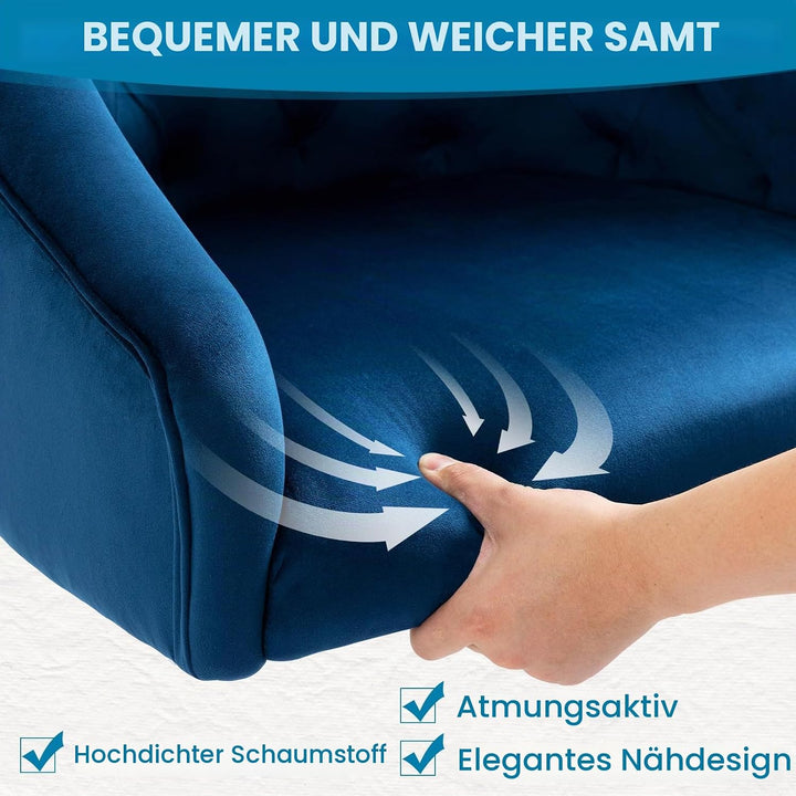 Homeoffice Bürostuhl aus Samt, ergonomischer Schreibtischstuhl höhenverstellbar, Drehstuhl mit Rolle