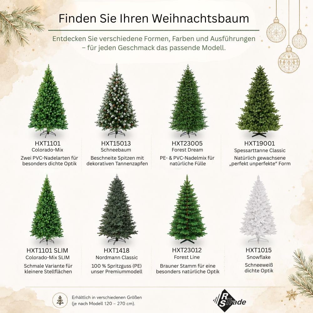 RS Trade 1418 Premium Nordmanntanne 100% Spritzguss 150 cm Weihnachtsbaum künstlich (Ø ca. 106 cm) m