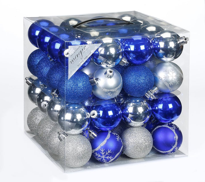 64x Kunststoff Christbaumkugeln Ø 6cm Kugel Box Glanz Glitzer Matt Dekor Inge inkl. Aufhänger, Farbe