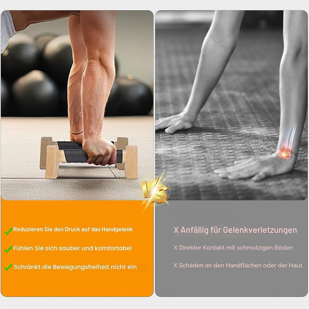 Premium Wooden Liegestützgriffe, 2 Rutschfeste, Stabile und Gelenkschonende Liegestützgriffe aus Hol
