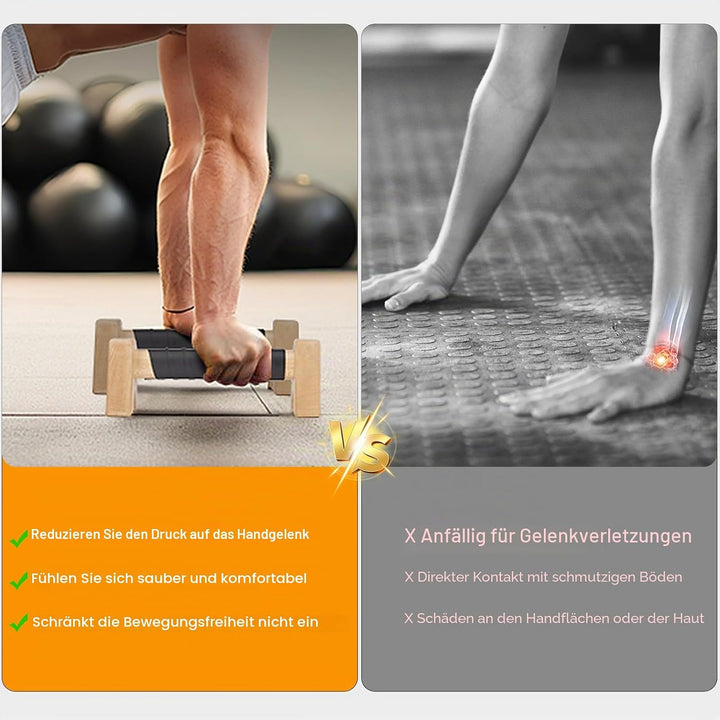Premium Wooden Liegestützgriffe, 2 Rutschfeste, Stabile und Gelenkschonende Liegestützgriffe aus Hol