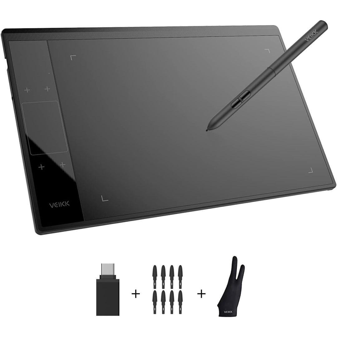 Grafiktablett VEIKK A30 V2 mit 4 Sensortasten und einem Gestenpad, 10x6 Zoll Pen Tablet mit Batterie