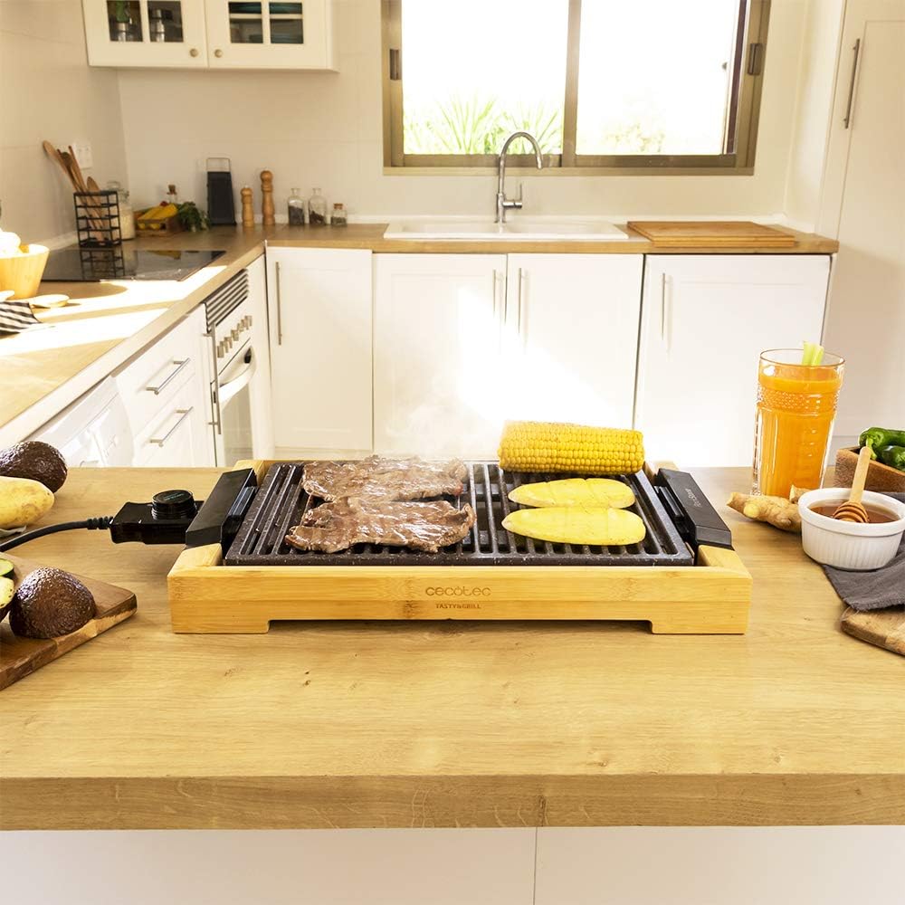 Cecotec Plancha de asar eléctrica Tasty&Grill 2000 Bamboo LineStone. Potencia 2000 W, Estructura Bam