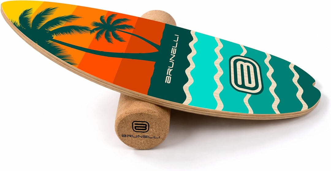 Brunelli Balance Board Holz Komplettset - Balanceboard mit Rolle & Halbkugel Gleichgewicht Core Trai