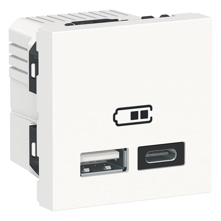 Unica - USB-Doppelladegerät - 5 V cc - 2,4 A Typ A+C - 2 Module - Blanc - Mea einzeln
