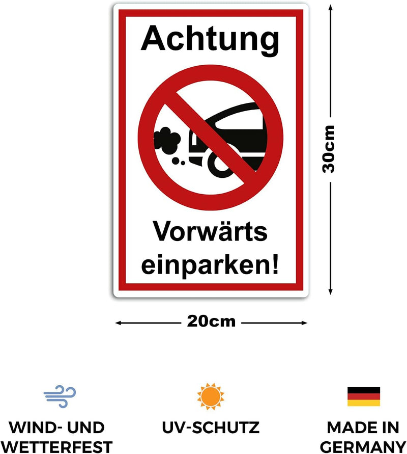 5 Stück Achtung vorwärts einparken Schild 20 x 30 cm aus stabiler PVC Hartschaumplatte 3mm mit UV-Sc