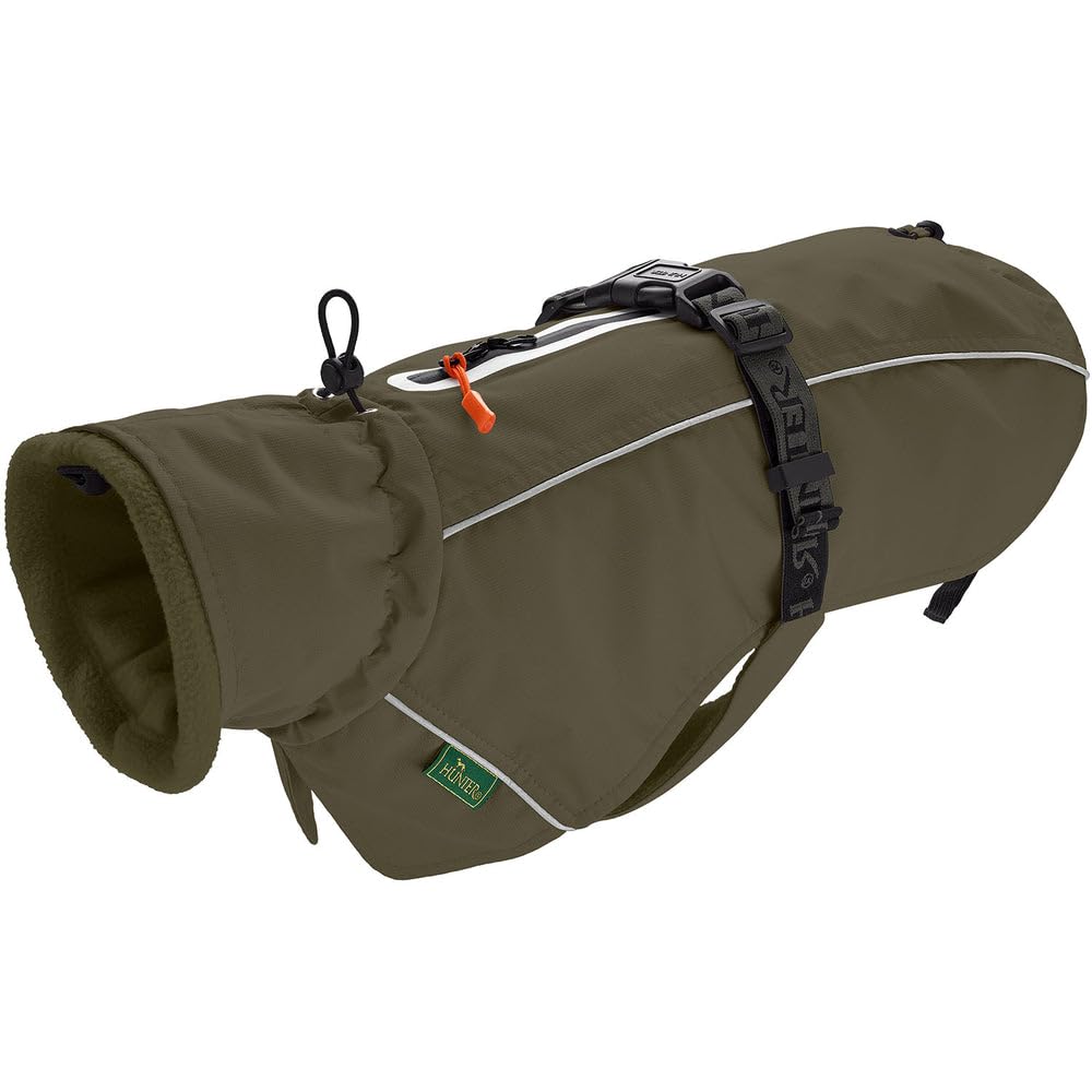 HUNTER Hundemantel NORDBY, Farbe: Oliv, wasserabweisend, warm gefüttert, reflektierend, ideal für Ou