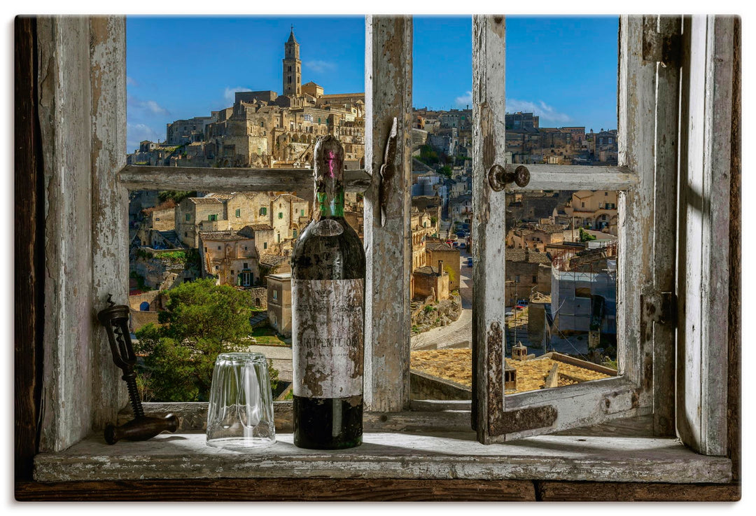 ARTland Leinwandbilder Wandbild Bild auf Leinwand 60x40 cm Fensterblick Stadt Italien Wein Fenster A