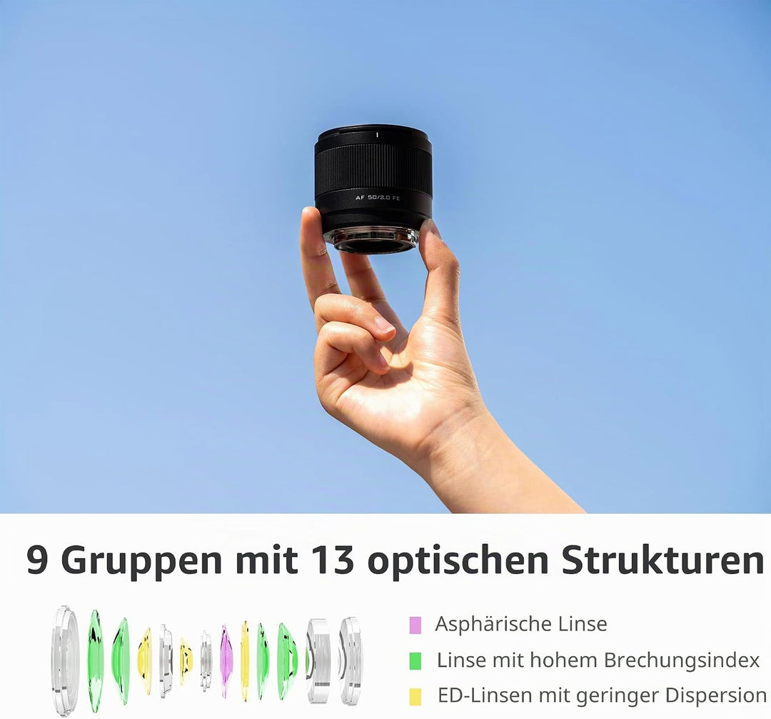 VILTROX AF 50 mm F2 Kameraobjektiv, Vollbild, Autofokus, geringes Gewicht (für Sony FE), Für Sony FE